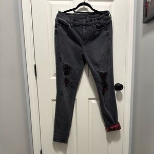 Judy Blue Black Skinny Jeans with Red Cuff